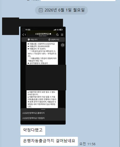 경남 유통(도소매) — 소상공인시장진흥공단 2,000만원 승인·약정 안내 캡처(가림 처리)